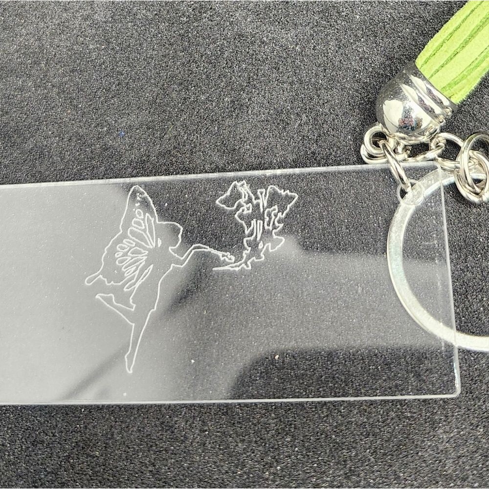 Hand Crafted Keychain Clear Acrylic Fairy Zipper Pull Bag Charm Green Tassel